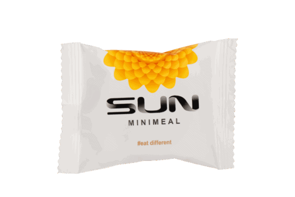 Energiegel mit Sonnenblumenmuster, perfekt für Sport und aktive Lebensweise, in weißen Verpackung für optimale Versorgung.