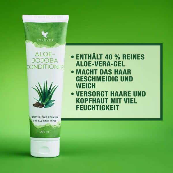 Aloe-Jojoba Conditioner, feuchtigkeitsspendend, für alle Haartypen, pflegt Haare und Kopfhaut, mit 40 % reines Aloe-Vera-Gel, pflegt geschmeidig und weich, natürliche Haarpflege.