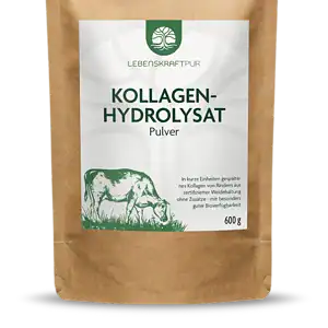 Kollagen-Hydrolysat Pulver für gesunde Gelenke und Knochen, 600 g, hochwertig aus zertifizierter Weidehaltung, Nahrungsergänzung, Bio-verfügbar, für tierarztfreundliche Ernährung, lebensKRAFTPUR.