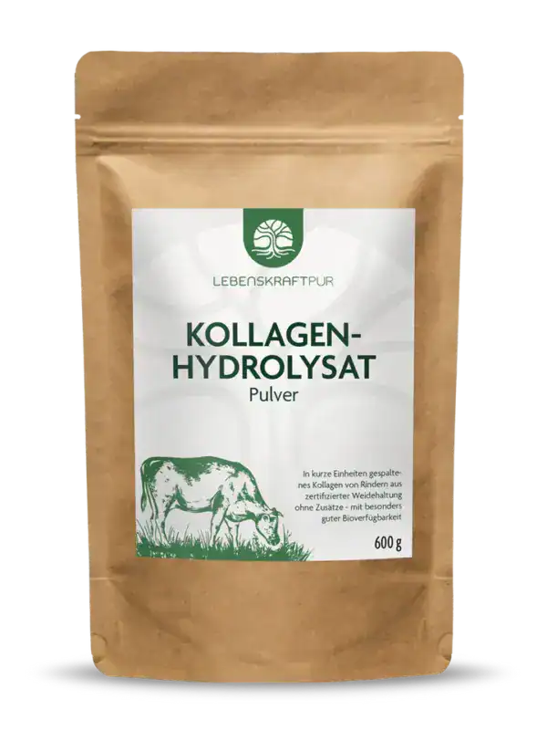 Kollagen-Hydrolysat Pulver für gesunde Gelenke und Knochen, 600 g, hochwertig aus zertifizierter Weidehaltung, Nahrungsergänzung, Bio-verfügbar, für tierarztfreundliche Ernährung, lebensKRAFTPUR.