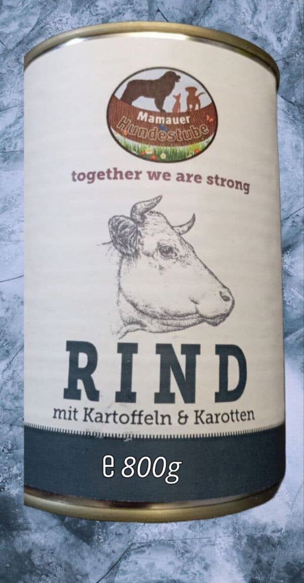 Hundefutter Rind mit Kartoffeln und Karotten, 800g, hochwertige Tiernahrung.