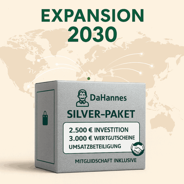 Investitionen und Gutscheine für das DaHannes Silver-Paket, inklusive Mitgliedschaft, ideal für Unternehmenswachstum und Kundenbindung.