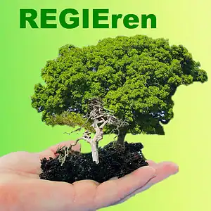Buchcover mit Baum in Hand, umweltfreundliche Themen, Aufforstung, Nachhaltigkeit, ökologische Verantwortung, Grünflächen, Umweltschutz, regeneratives Leben, Bücher zum Thema Umwelt und Natur.