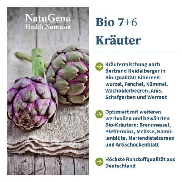 Frische Bio-Kräutermischung mit Artischocke, Fenchel, Kümmel, Wacholderbeeren, Anis, Schafgarbe, Wermut aus Deutschland, ideal für gesunde Ernährung.
