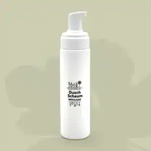 Weißer Duschschaumspender mit minimalistischer Beschriftung, ideal für die tägliche Dusche, hochwertiges Pflegeprodukt, perfekt für ein erfrischendes Duscherlebnis.