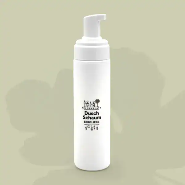Weißer Duschschaumspender mit minimalistischer Beschriftung, ideal für die tägliche Dusche, hochwertiges Pflegeprodukt, perfekt für ein erfrischendes Duscherlebnis.