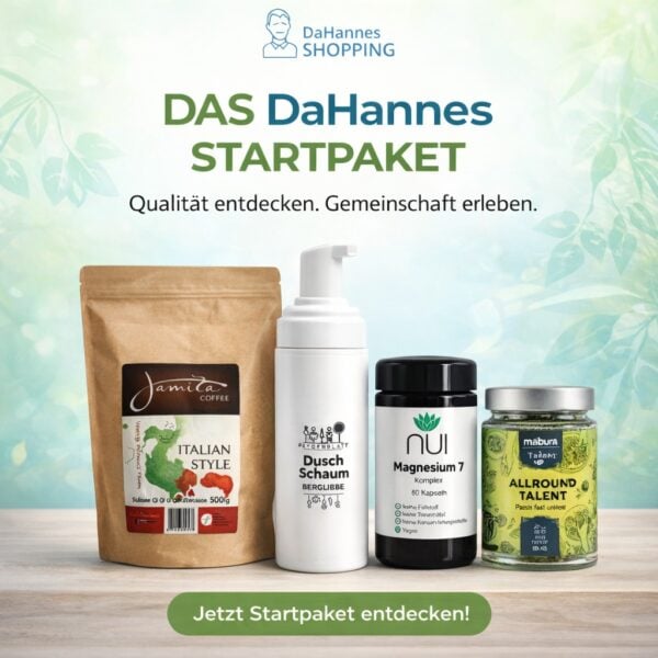 Startpaket mit Kaffee, Pflegeprodukten und Nahrungsergänzung für einen gesunden Lebensstil. Perfekt für Einsteiger, um Qualität und Gemeinschaft zu erleben.